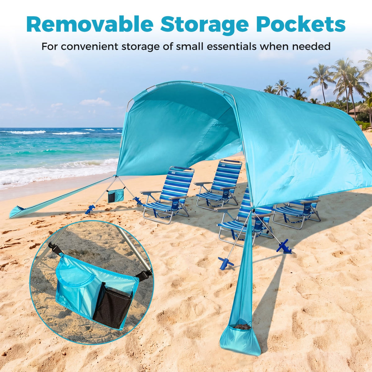 Wind Powered Beach Tent Portable Sun Shelter Canopy for Picnic-Blue-Tents-DECOROLALA