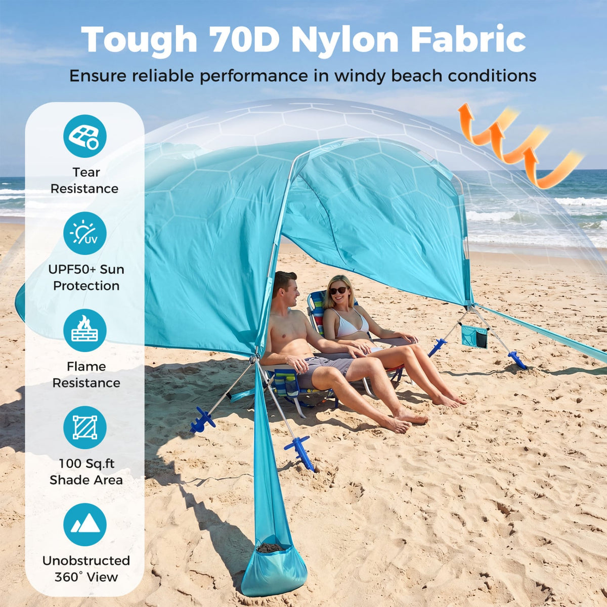 Wind Powered Beach Tent Portable Sun Shelter Canopy for Picnic-Blue-Tents-DECOROLALA