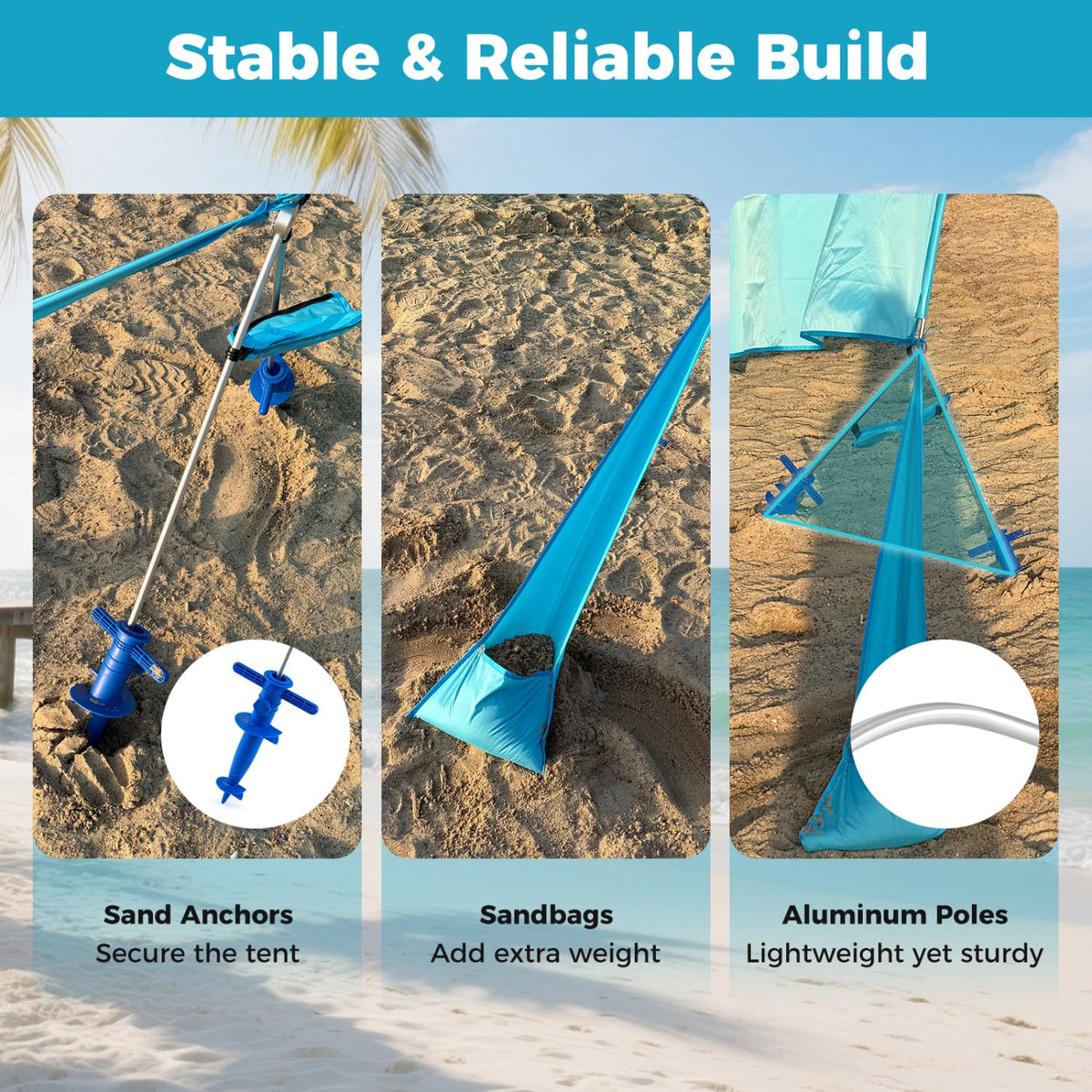 Wind Powered Beach Tent Portable Sun Shelter Canopy for Picnic-Blue-Tents-DECOROLALA