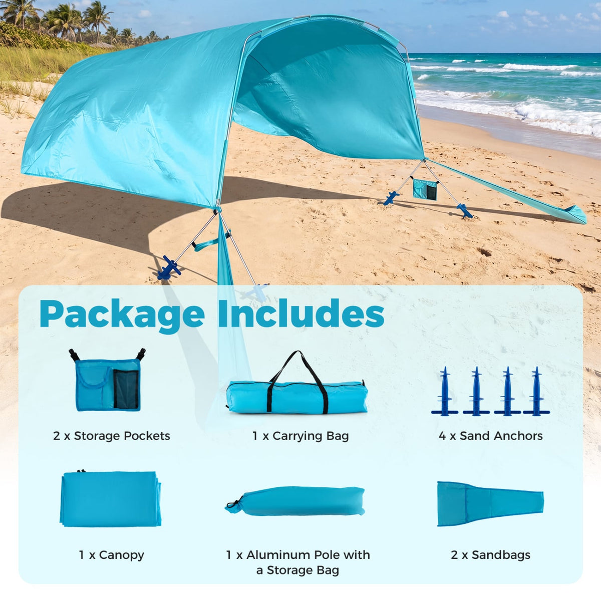 Wind Powered Beach Tent Portable Sun Shelter Canopy for Picnic-Blue-Tents-DECOROLALA