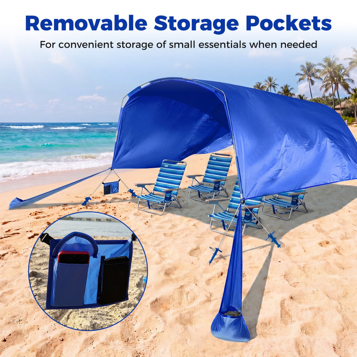 Wind Powered Beach Tent Portable Sun Shelter Canopy for Picnic-Navy-Tents-DECOROLALA