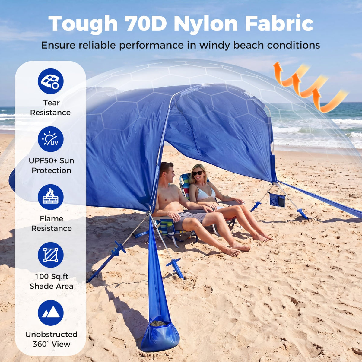 Wind Powered Beach Tent Portable Sun Shelter Canopy for Picnic-Navy-Tents-DECOROLALA