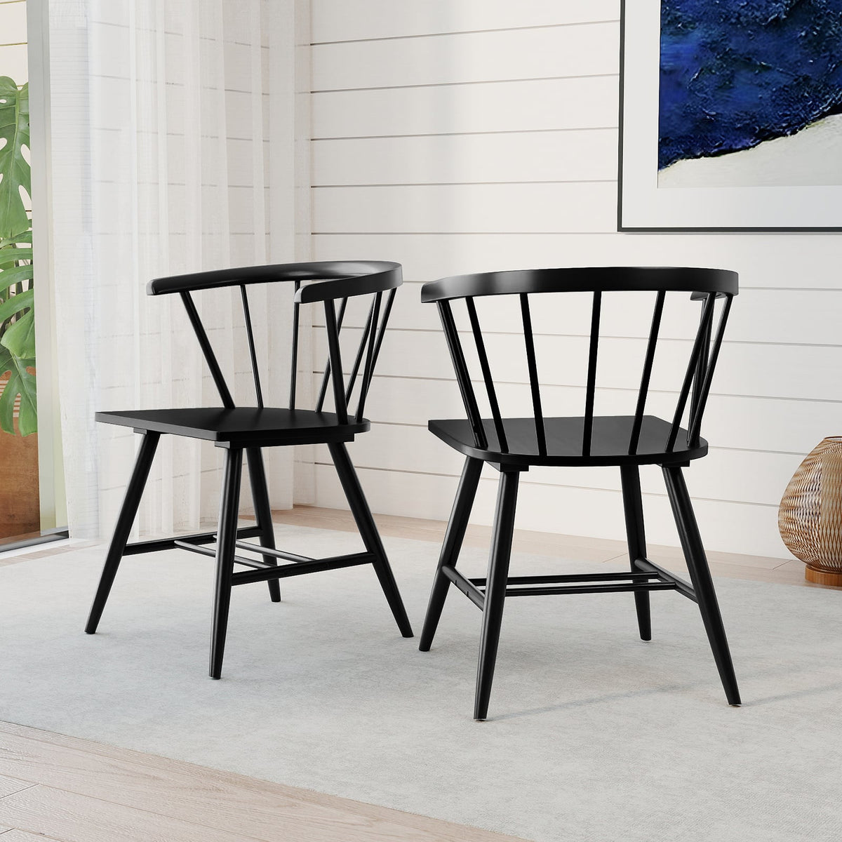 Windsor Dining Chair Set of 2 Mid-Century Modern Black Kitchen Chairs-Black-Dining Chairs-DECOROLALA