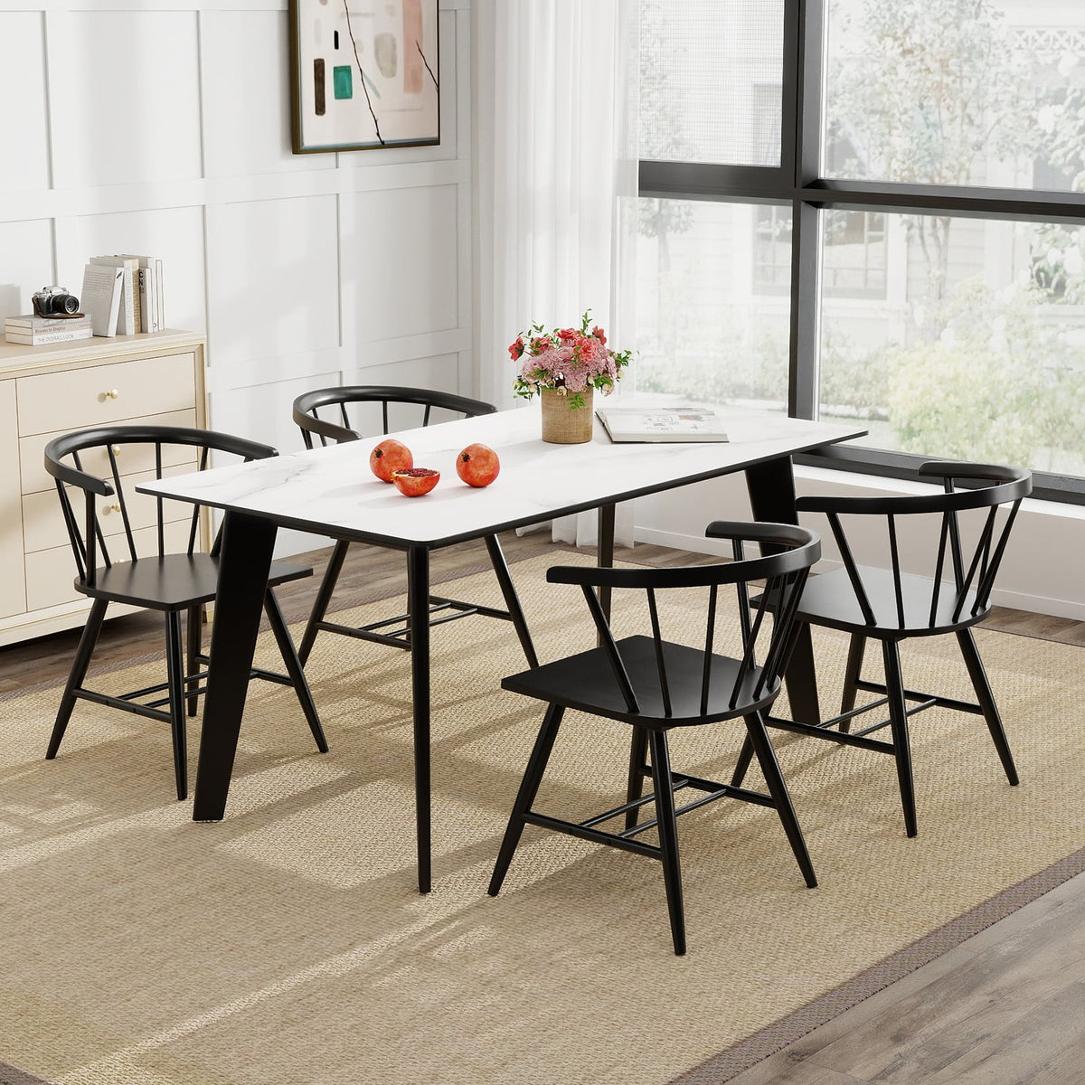 Windsor Dining Chair Set of 2 Mid-Century Modern Black Kitchen Chairs-Black-Dining Chairs-DECOROLALA