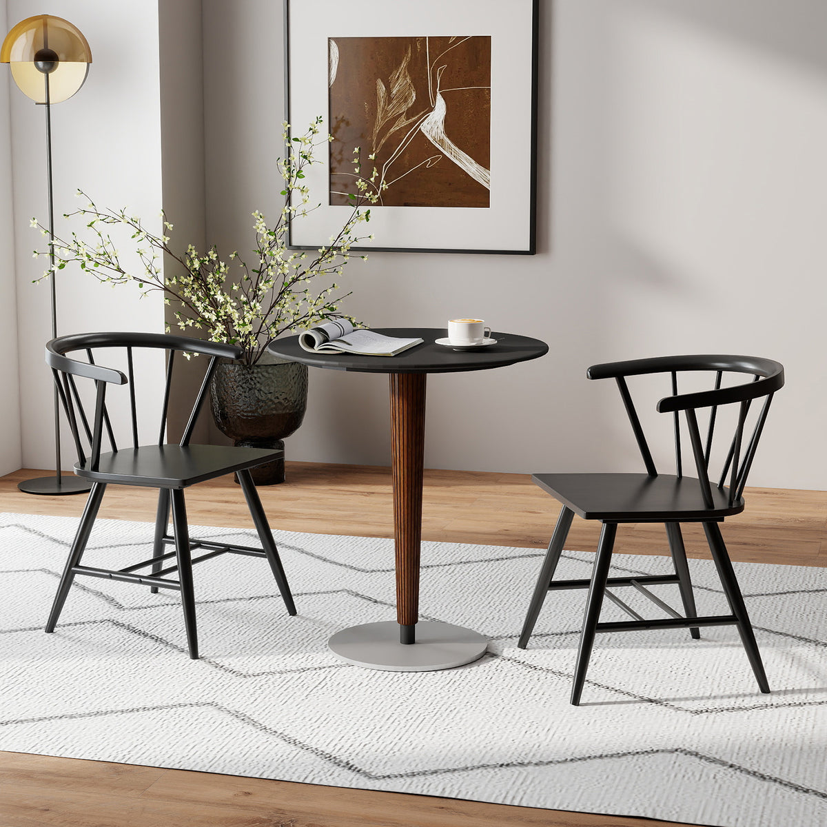 Windsor Dining Chair Set of 2 Mid-Century Modern Black Kitchen Chairs-Black-Dining Chairs-DECOROLALA