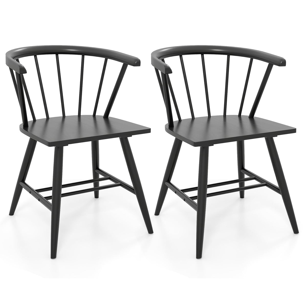 Windsor Dining Chair Set of 2 Mid-Century Modern Black Kitchen Chairs-Black-Dining Chairs-DECOROLALA