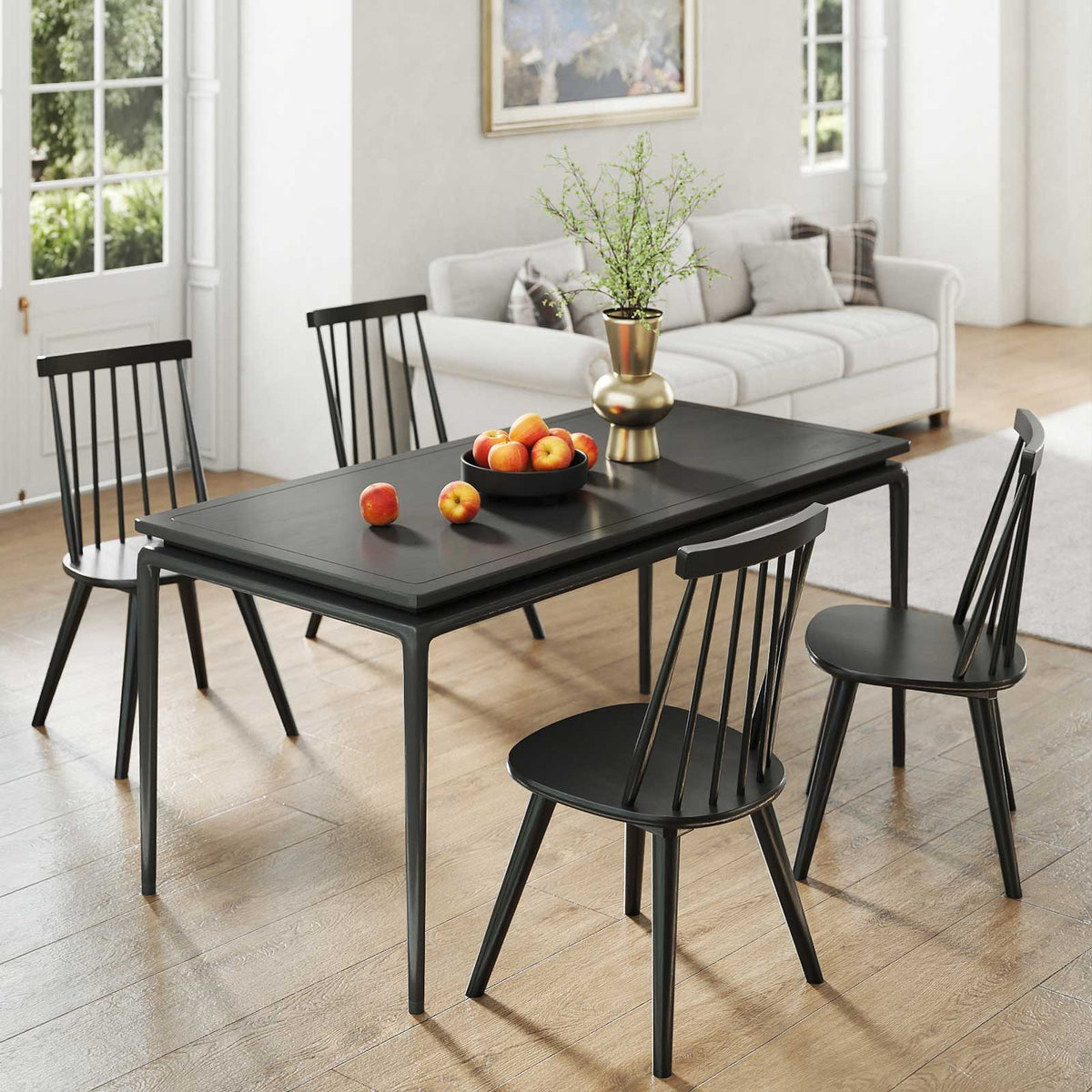 Windsor Dining Chair Set of 2 with Solid Rubber Wood Frame-Black-Dining Chairs-DECOROLALA