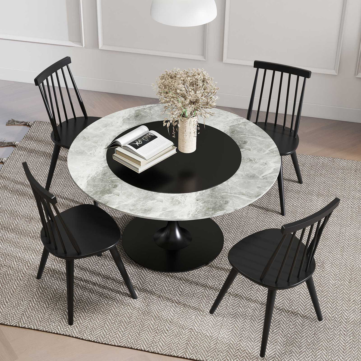Windsor Dining Chair Set of 2 with Solid Rubber Wood Frame-Black-Dining Chairs-DECOROLALA