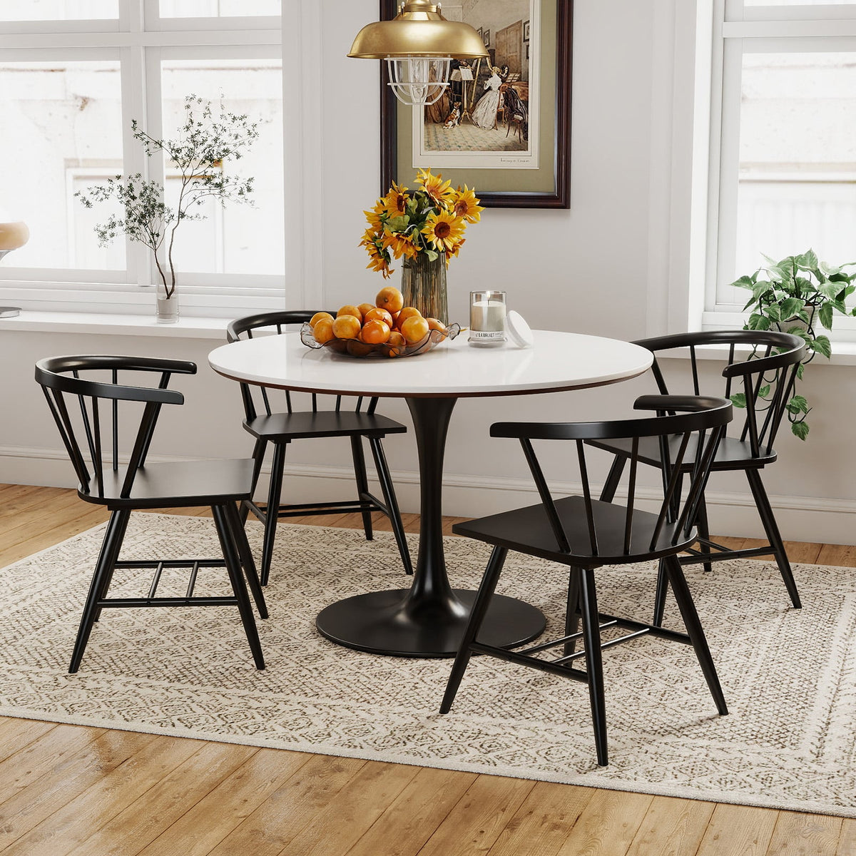Windsor Dining Chair Set of 4 Mid-Century Modern Black Kitchen Chairs-Black-Dining Chairs-DECOROLALA