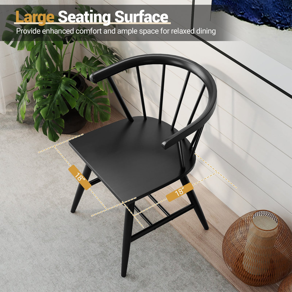 Windsor Dining Chair Set of 4 Mid-Century Modern Black Kitchen Chairs-Black-Dining Chairs-DECOROLALA