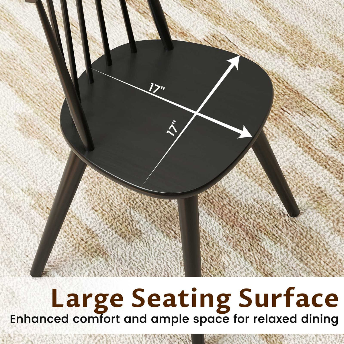 Windsor Dining Chair Set of 4 with Solid Rubber Wood Frame-Black-Dining Chairs-DECOROLALA