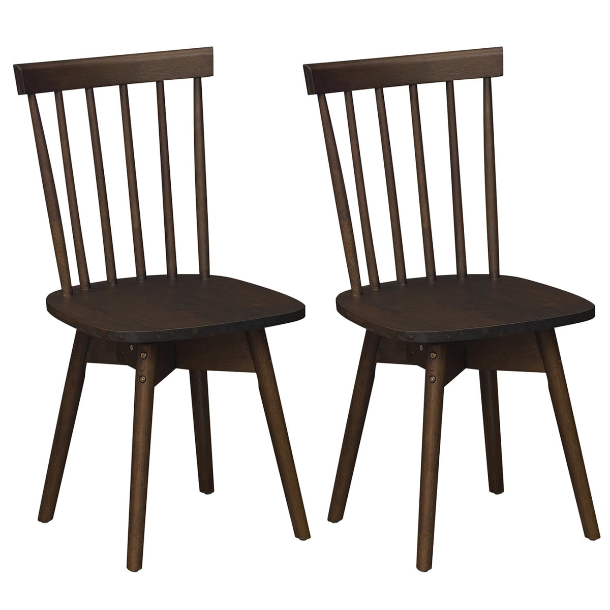 Windsor Dining Chairs Set of 2 Mid Century Rubber Wood Kitchen Chairs with Swivel Seat-Walnut-Dining Chairs-DECOROLALA