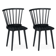 Windsor Dining Chairs Set of 2 Rubber Wood Kitchen Chairs with Spindle Back-Black-Dining Chairs-DECOROLALA