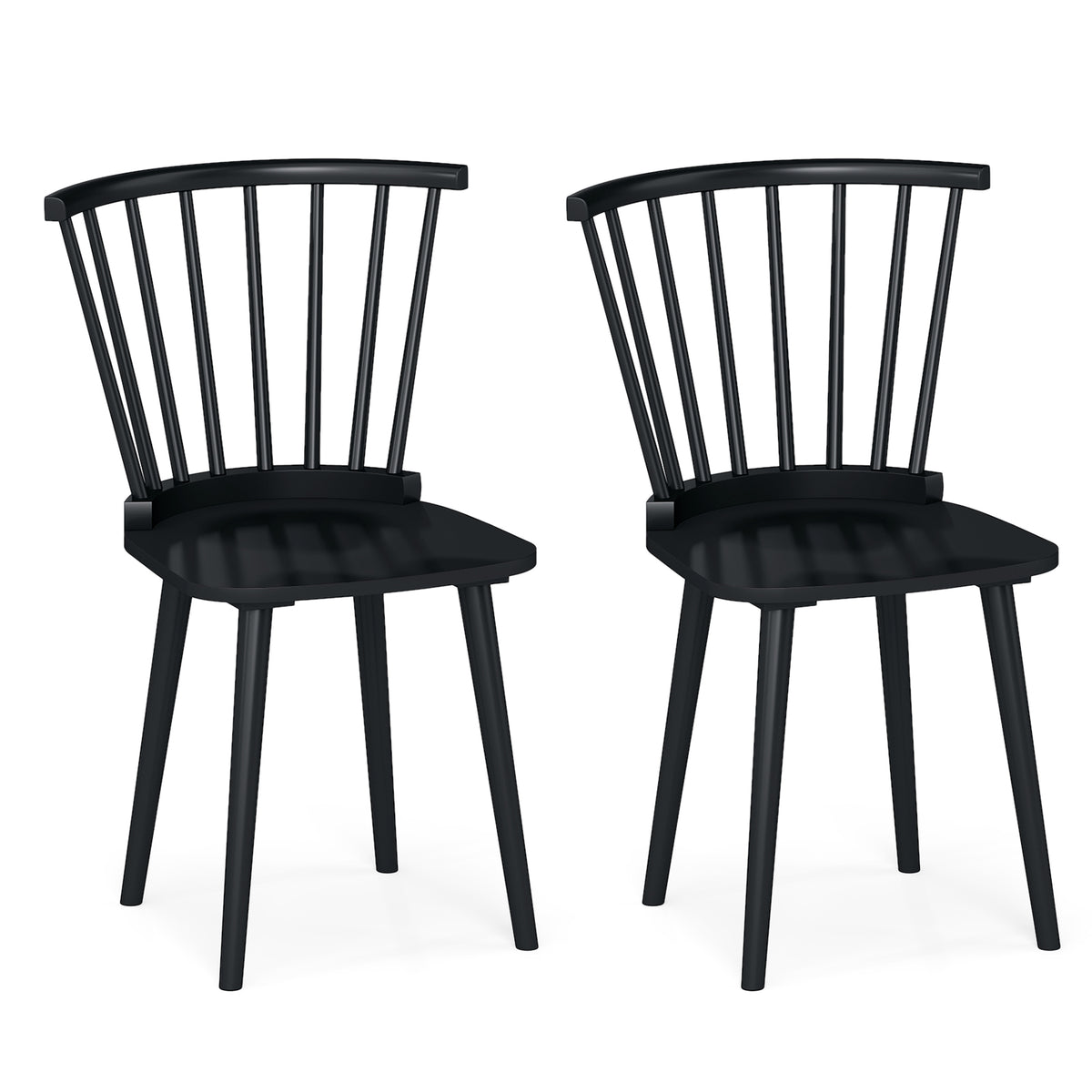Windsor Dining Chairs Set of 2 Rubber Wood Kitchen Chairs with Spindle Back-Black-Dining Chairs-DECOROLALA