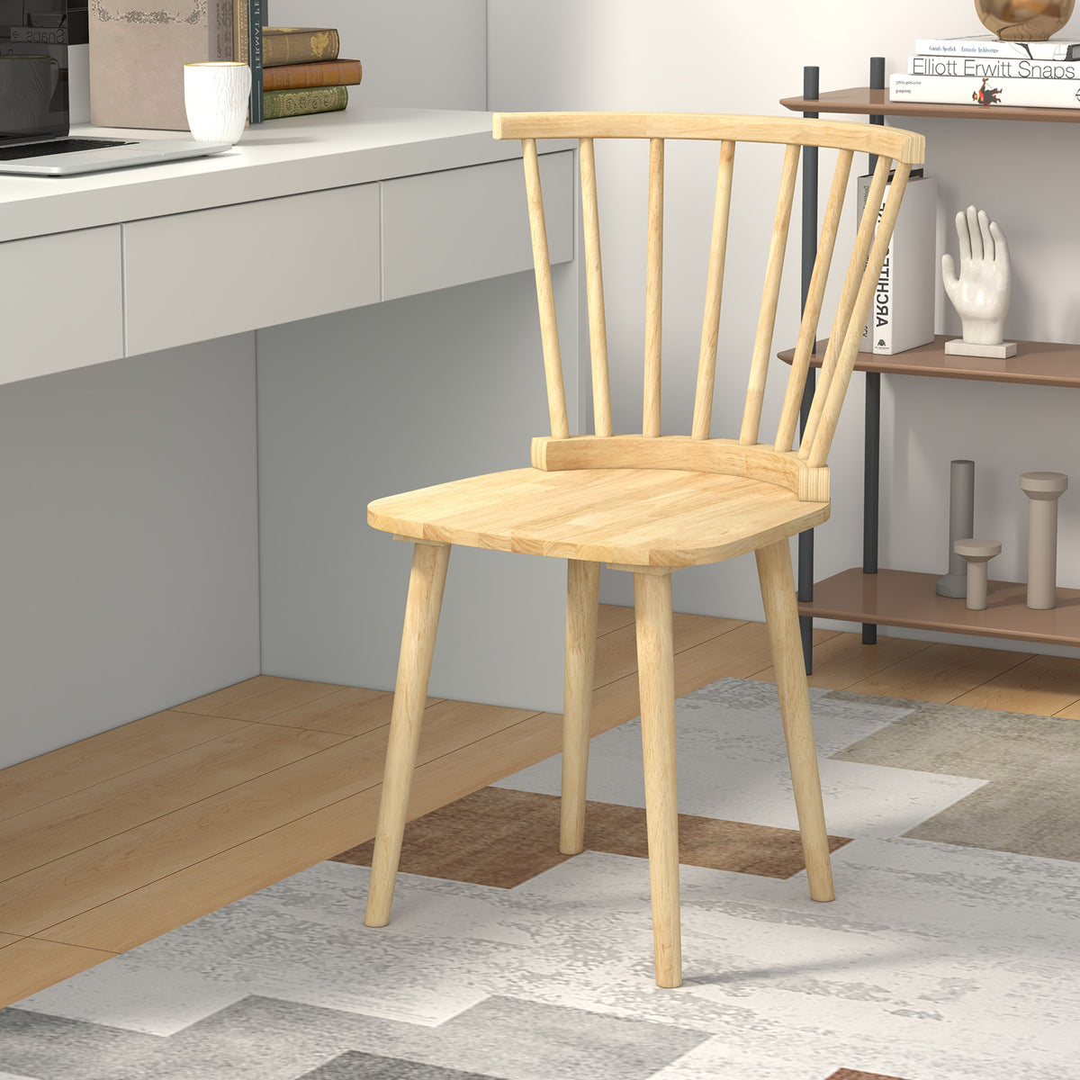 Windsor Dining Chairs Set of 2 Rubber Wood Kitchen Chairs with Spindle Back-Natural-Dining Chairs-DECOROLALA