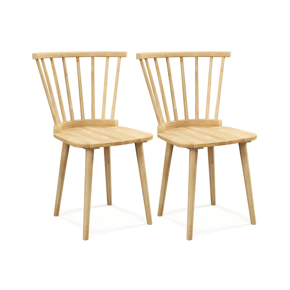 Windsor Dining Chairs Set of 2 Rubber Wood Kitchen Chairs with Spindle Back-Natural-Dining Chairs-DECOROLALA