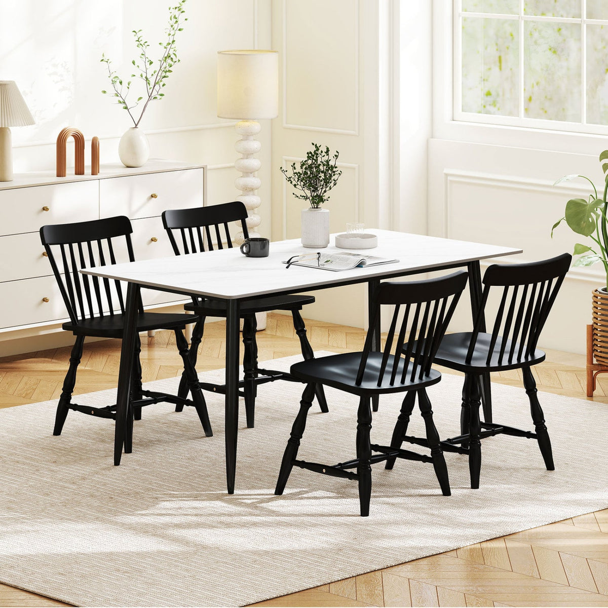 Windsor Dining Chairs Set of 2 with Curved Spindle Back-Black-Dining Chairs-DECOROLALA