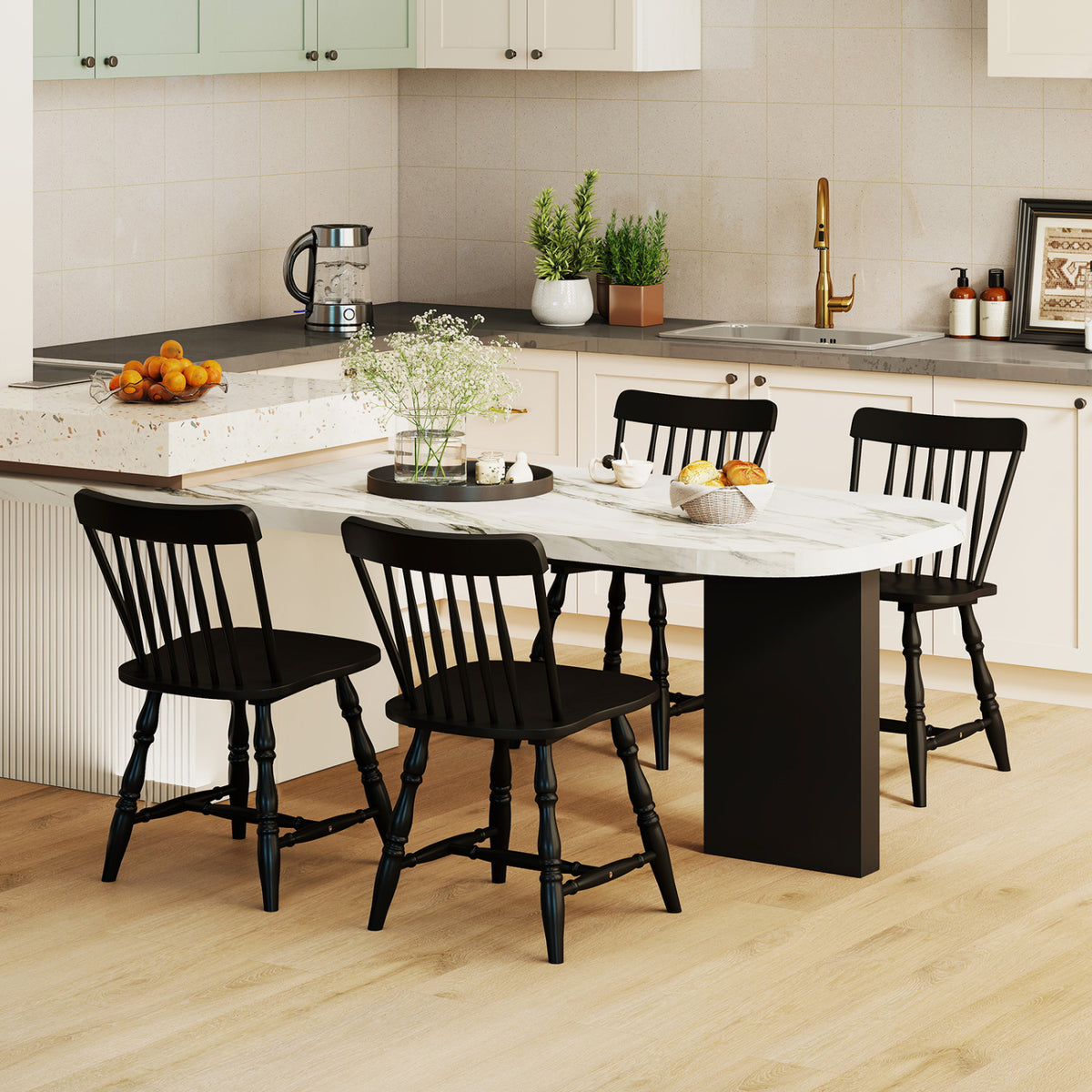 Windsor Dining Chairs Set of 2 with Curved Spindle Back-Black-Dining Chairs-DECOROLALA