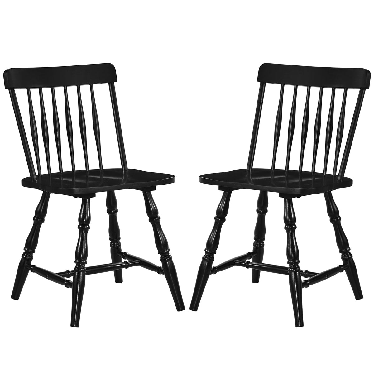 Windsor Dining Chairs Set of 2 with Curved Spindle Back-Black-Dining Chairs-DECOROLALA