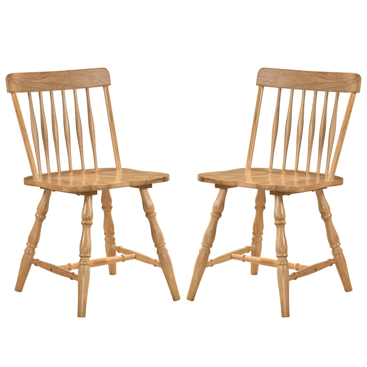 Windsor Dining Chairs Set of 2 with Curved Spindle Back-Natural-Dining Chairs-DECOROLALA