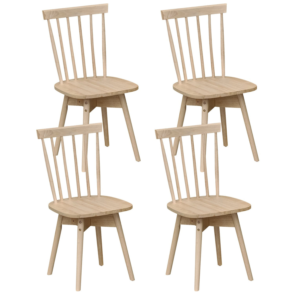 Windsor Dining Chairs Set of 4 Mid Century Rubber Wood Kitchen Chairs with Swivel Seat-Natural-Dining Chairs-DECOROLALA