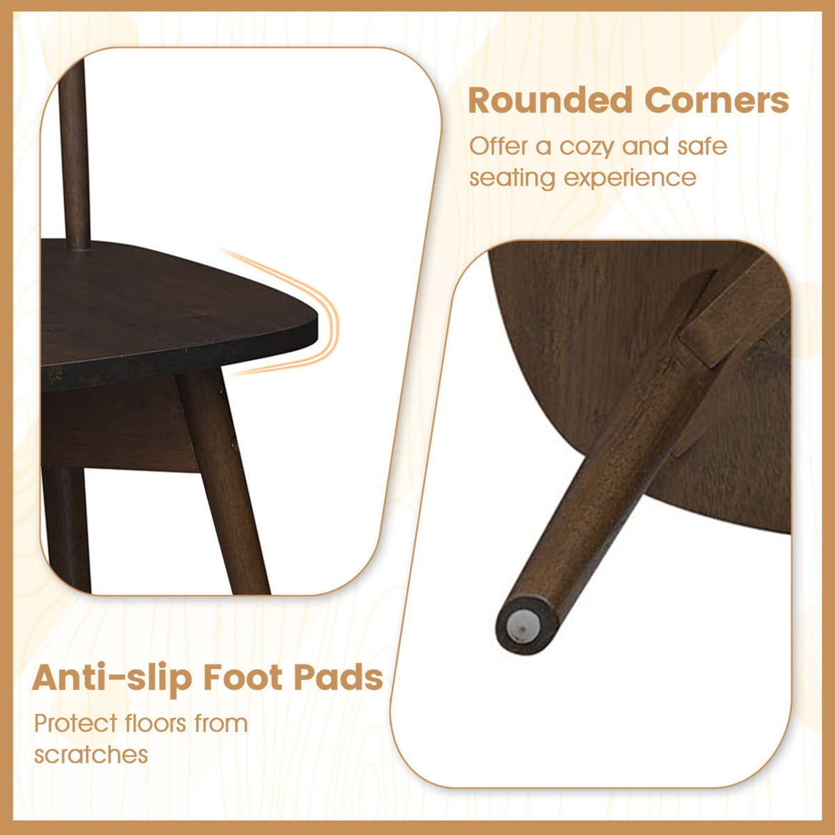 Windsor Dining Chairs Set of 4 Mid Century Rubber Wood Kitchen Chairs with Swivel Seat-Walnut-Dining Chairs-DECOROLALA