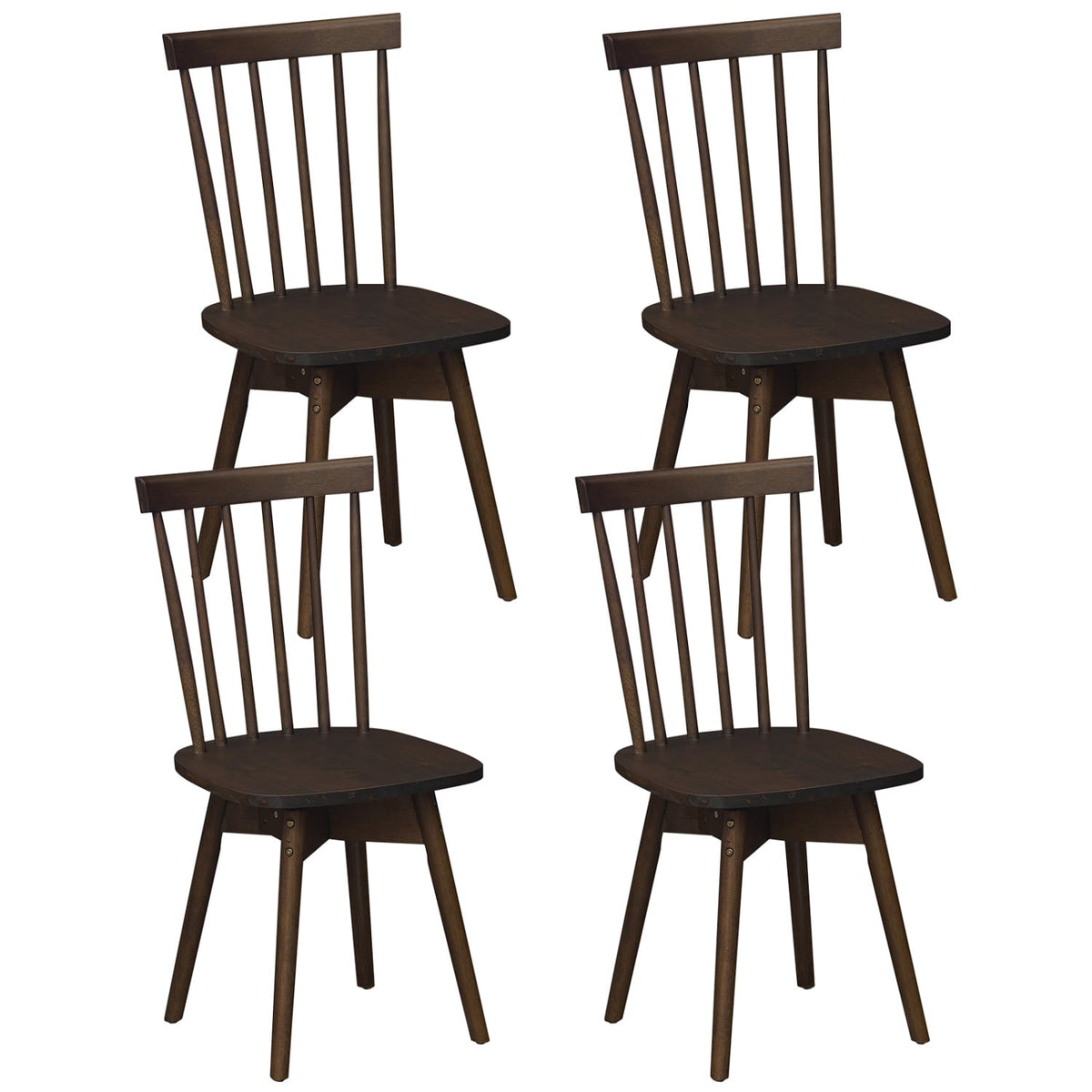Windsor Dining Chairs Set of 4 Mid Century Rubber Wood Kitchen Chairs with Swivel Seat-Walnut-Dining Chairs-DECOROLALA