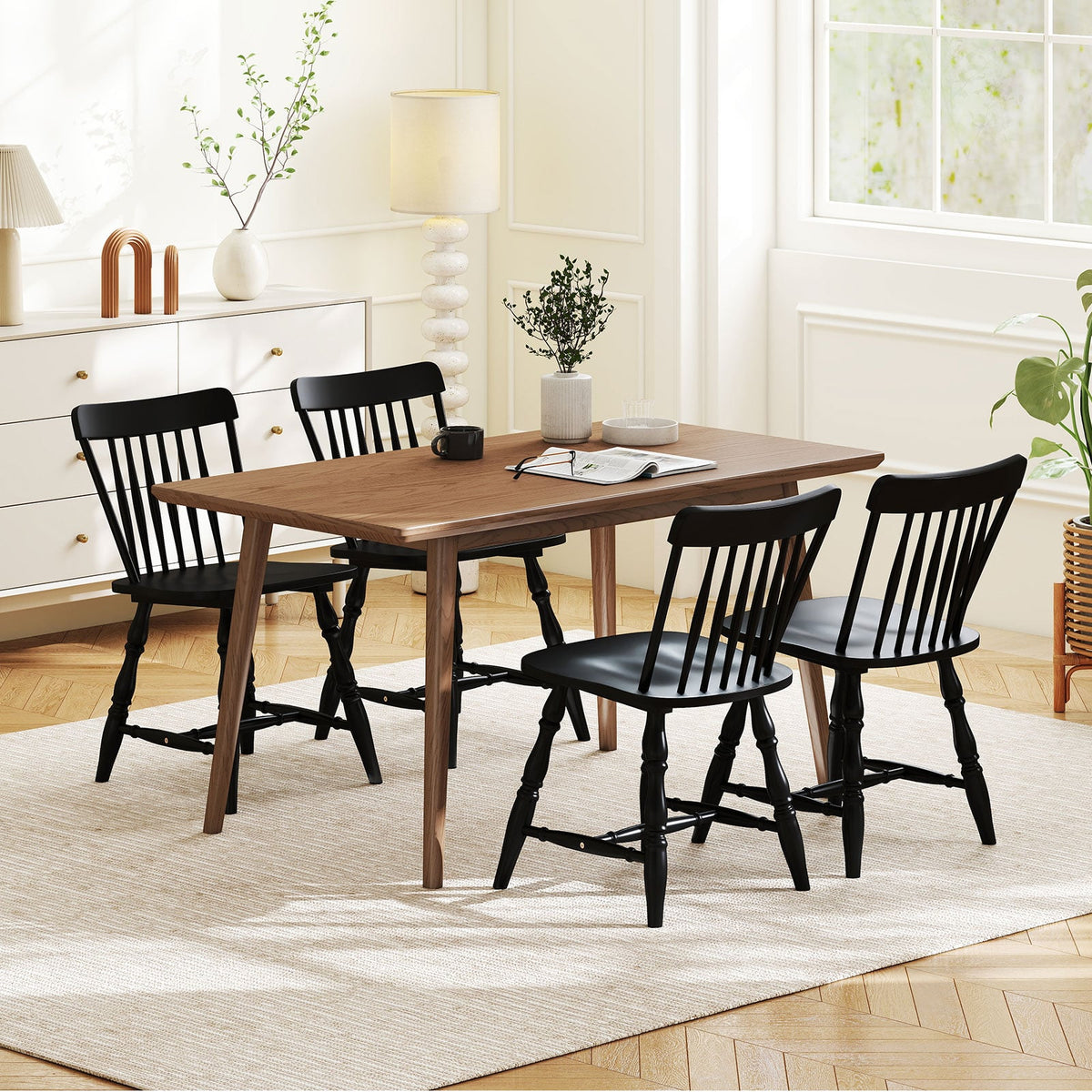 Windsor Dining Chairs Set of 4 with Curved Spindle Back-Black-Dining Chairs-DECOROLALA