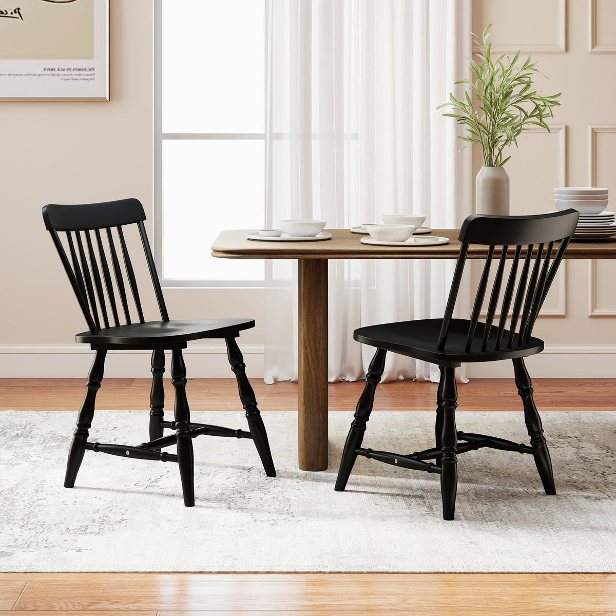 Windsor Dining Chairs Set of 4 with Curved Spindle Back-Black-Dining Chairs-DECOROLALA