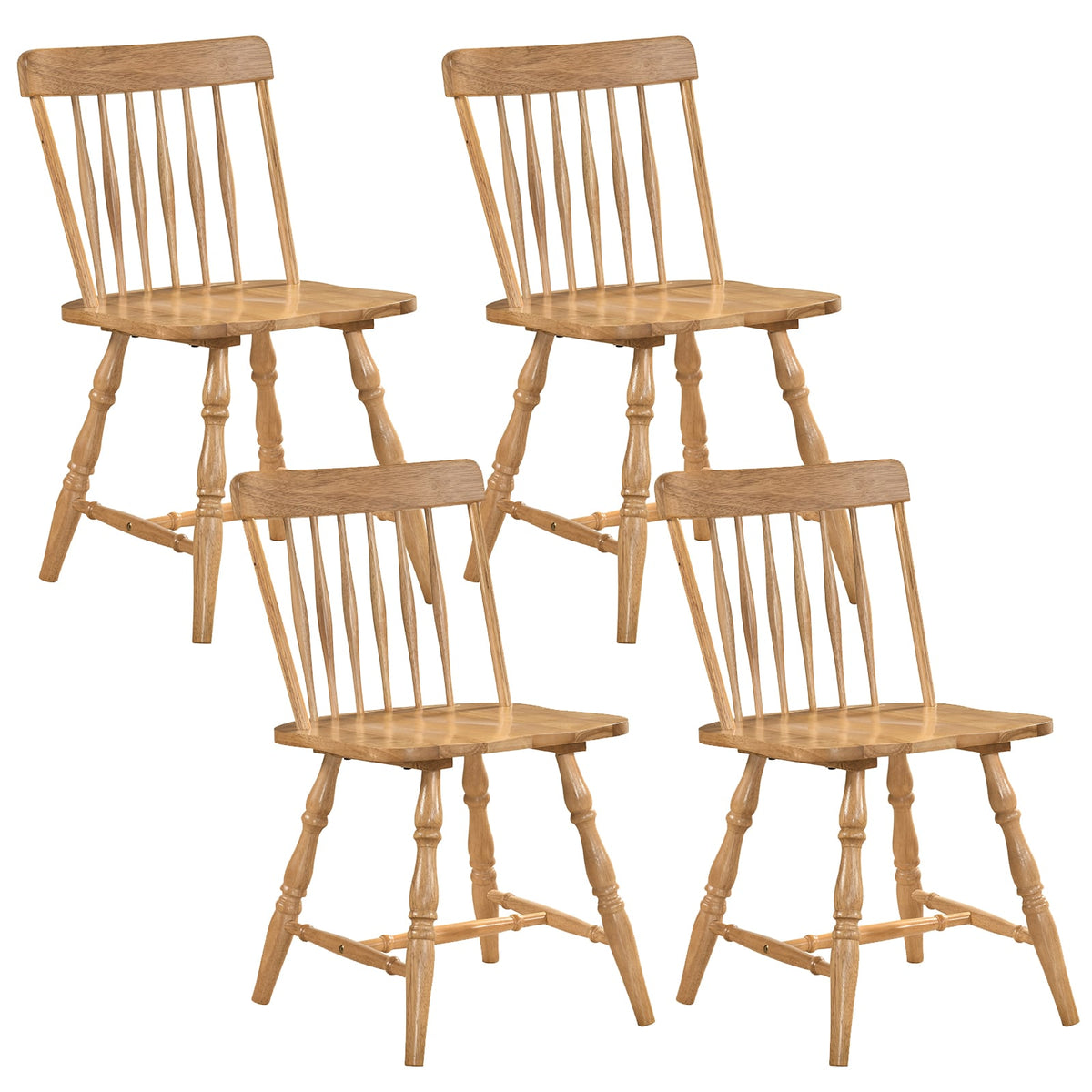 Windsor Dining Chairs Set of 4 with Curved Spindle Back-Natural-Dining Chairs-DECOROLALA