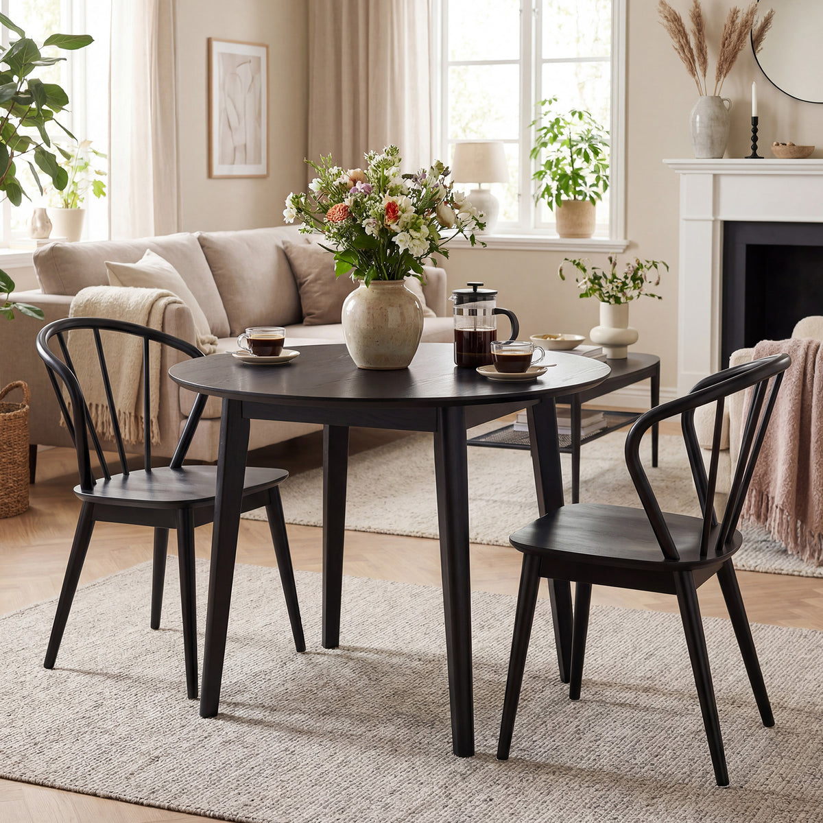 Windsor Dining Chairs Set of 4 with Spindle Backrest-Black-Dining Chairs-DECOROLALA