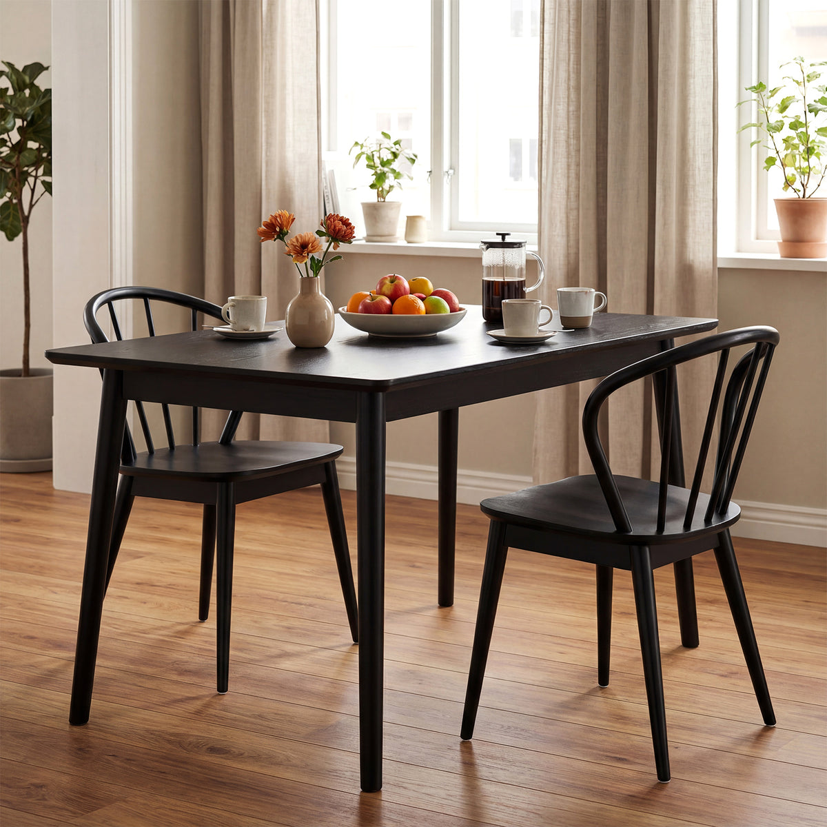 Windsor Dining Chairs Set of 4 with Spindle Backrest-Black-Dining Chairs-DECOROLALA
