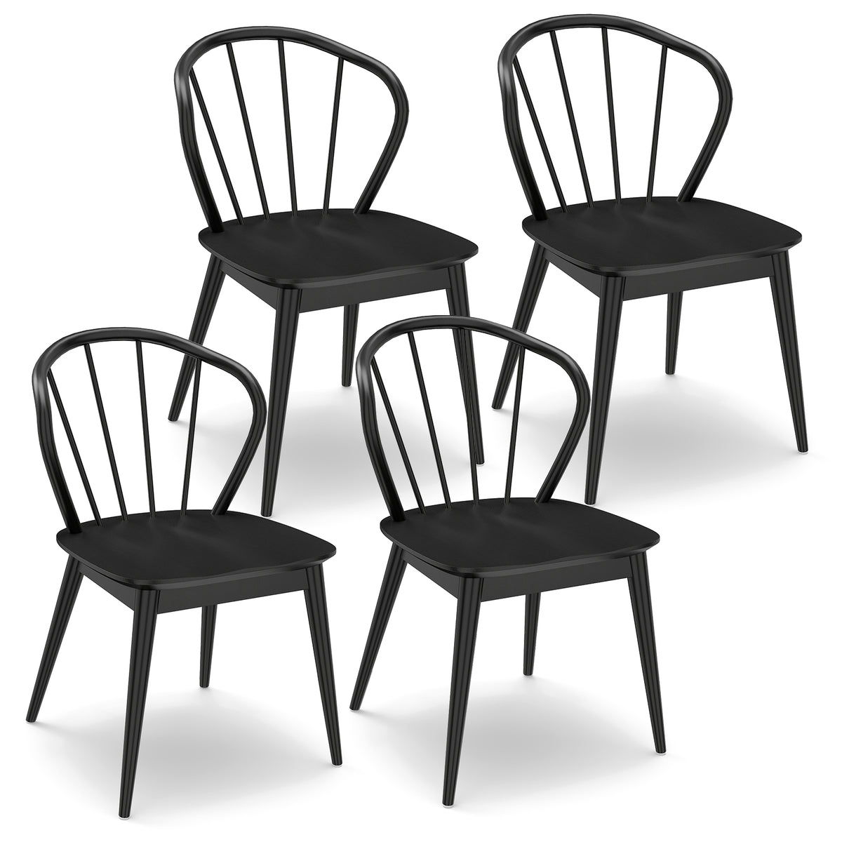 Windsor Dining Chairs Set of 4 with Spindle Backrest-Black-Dining Chairs-DECOROLALA