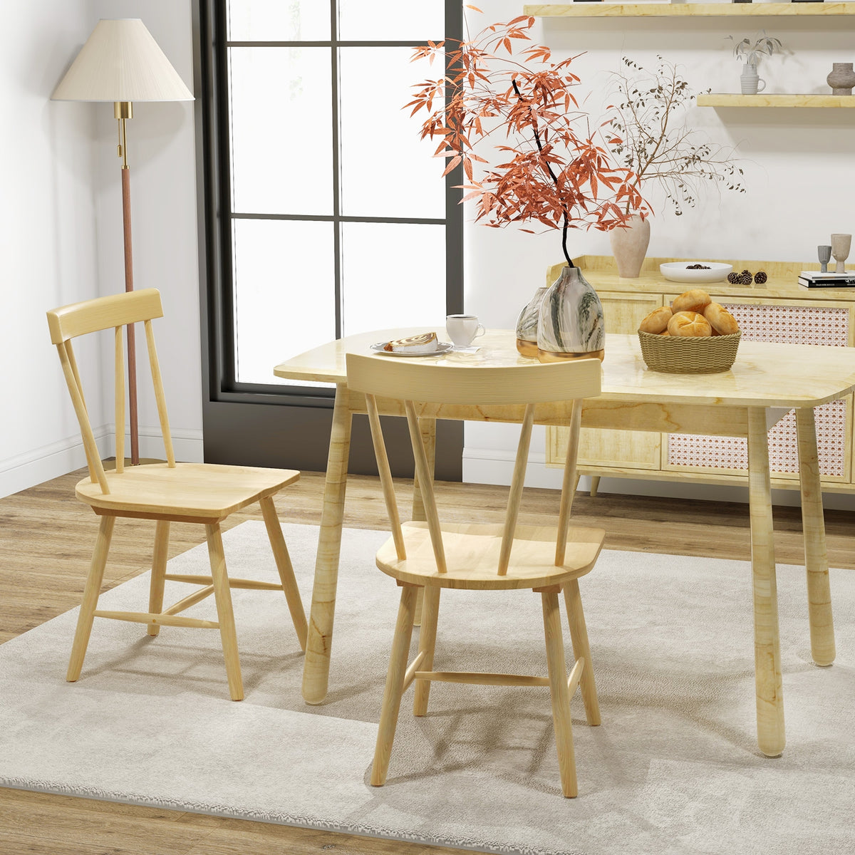 Windsor Style Armless Chairs with Solid Rubber Wood Frame-Natural-Chairs-DECOROLALA