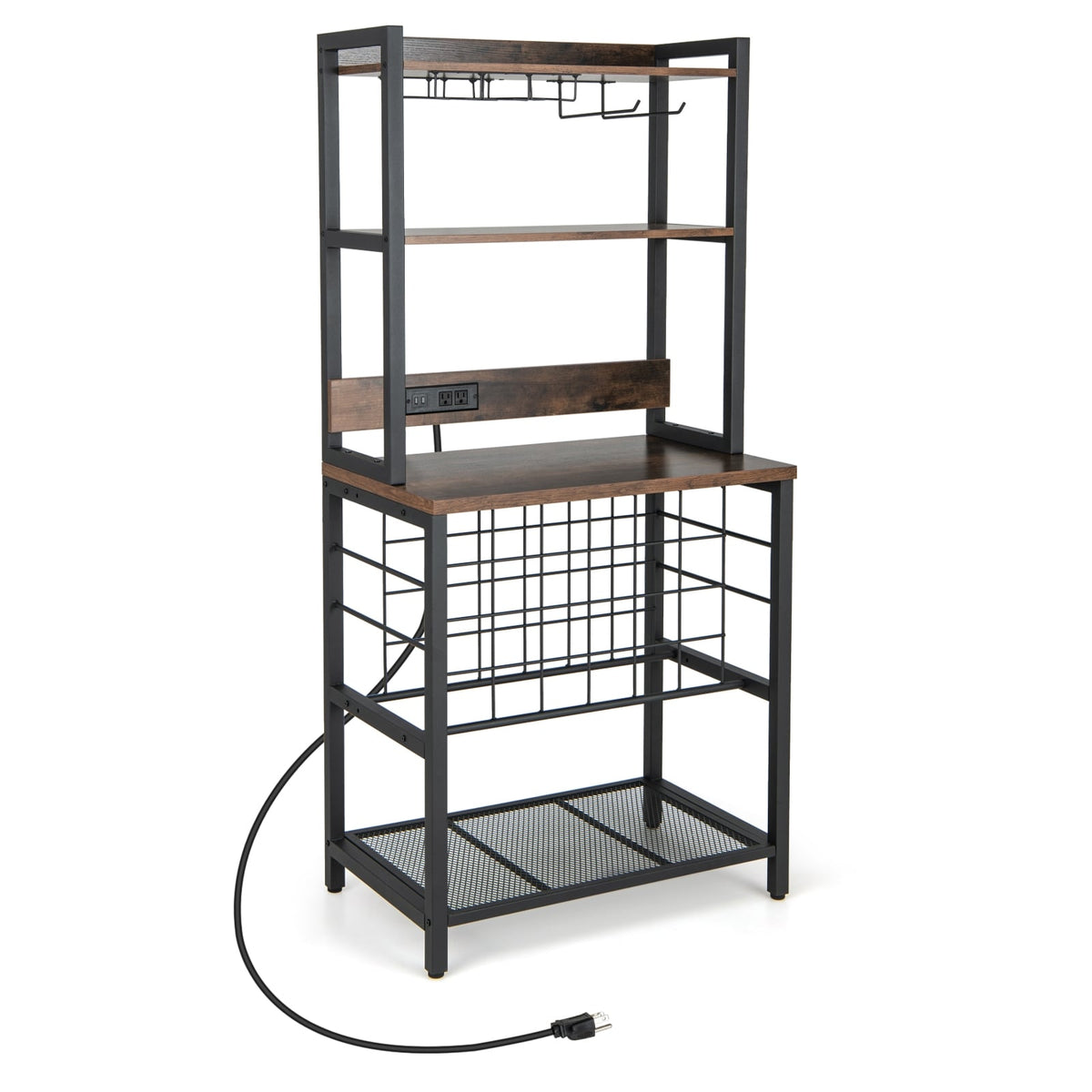 Wine Bar Cabinet Wine Rack with 4 Tier Storage Shelves and Glass Holders-Brown-Wine Racks-DECOROLALA