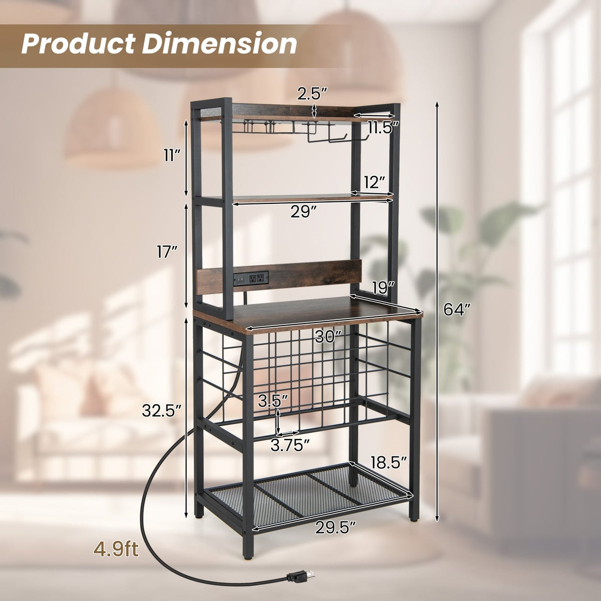 Wine Bar Cabinet Wine Rack with 4 Tier Storage Shelves and Glass Holders-Brown-Wine Racks-DECOROLALA