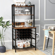 Wine Bar Cabinet Wine Rack with 4 Tier Storage Shelves and Glass Holders-Brown-Wine Racks-DECOROLALA