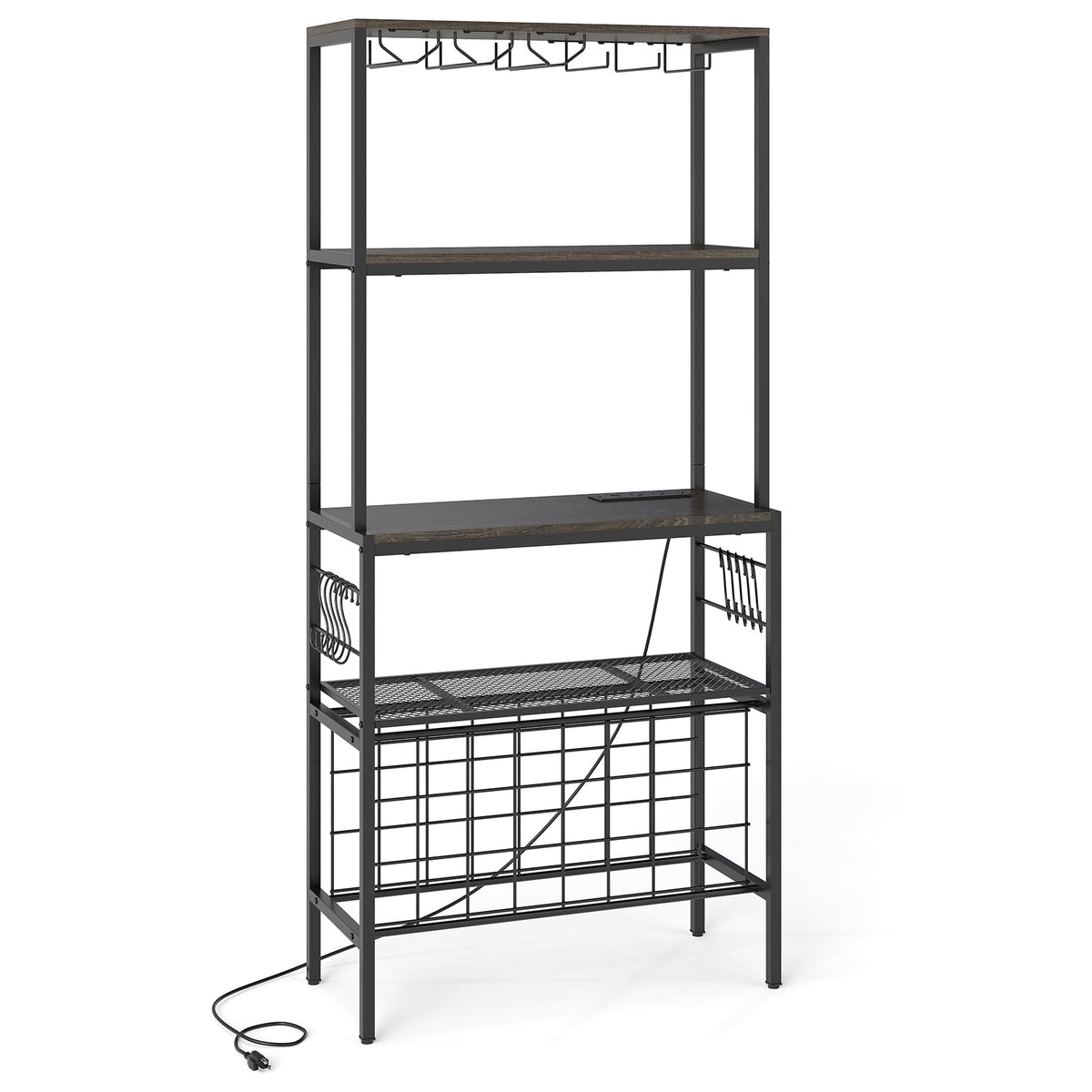 Wine Organizer with Power Outlet and Bottle Holders-Gray-Wine Racks-DECOROLALA