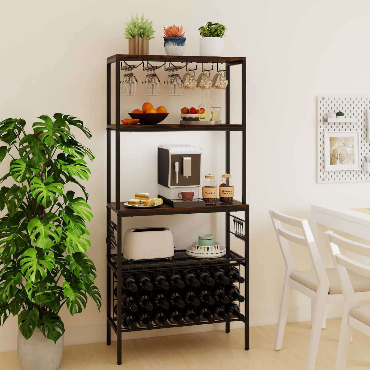 Wine Organizer with Power Outlet and Bottle Holders-Rustic Brown-Wine Racks-DECOROLALA