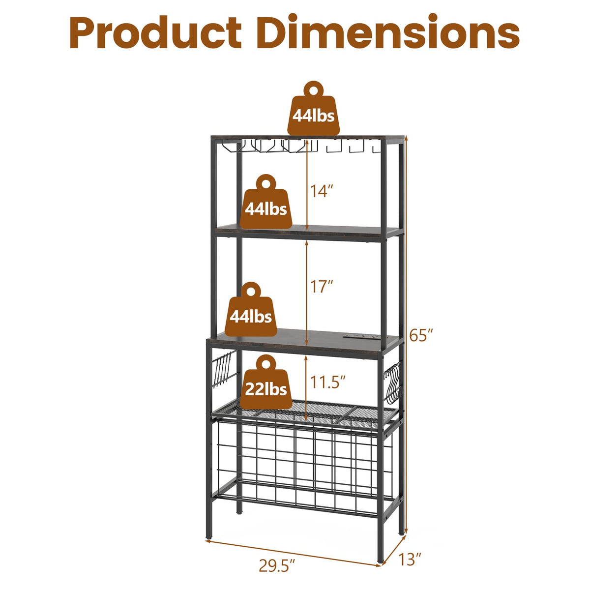 Wine Organizer with Power Outlet and Bottle Holders-Rustic Brown-Wine Racks-DECOROLALA