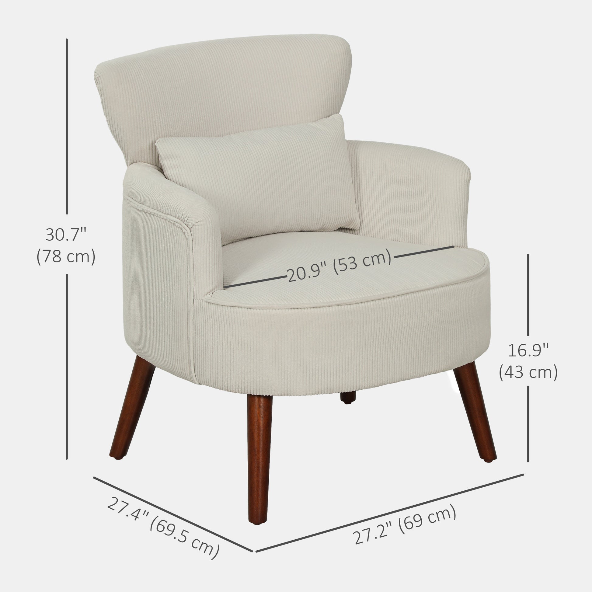 Wingback Accent Chair - Cream White Corduroy-DECOROLALA