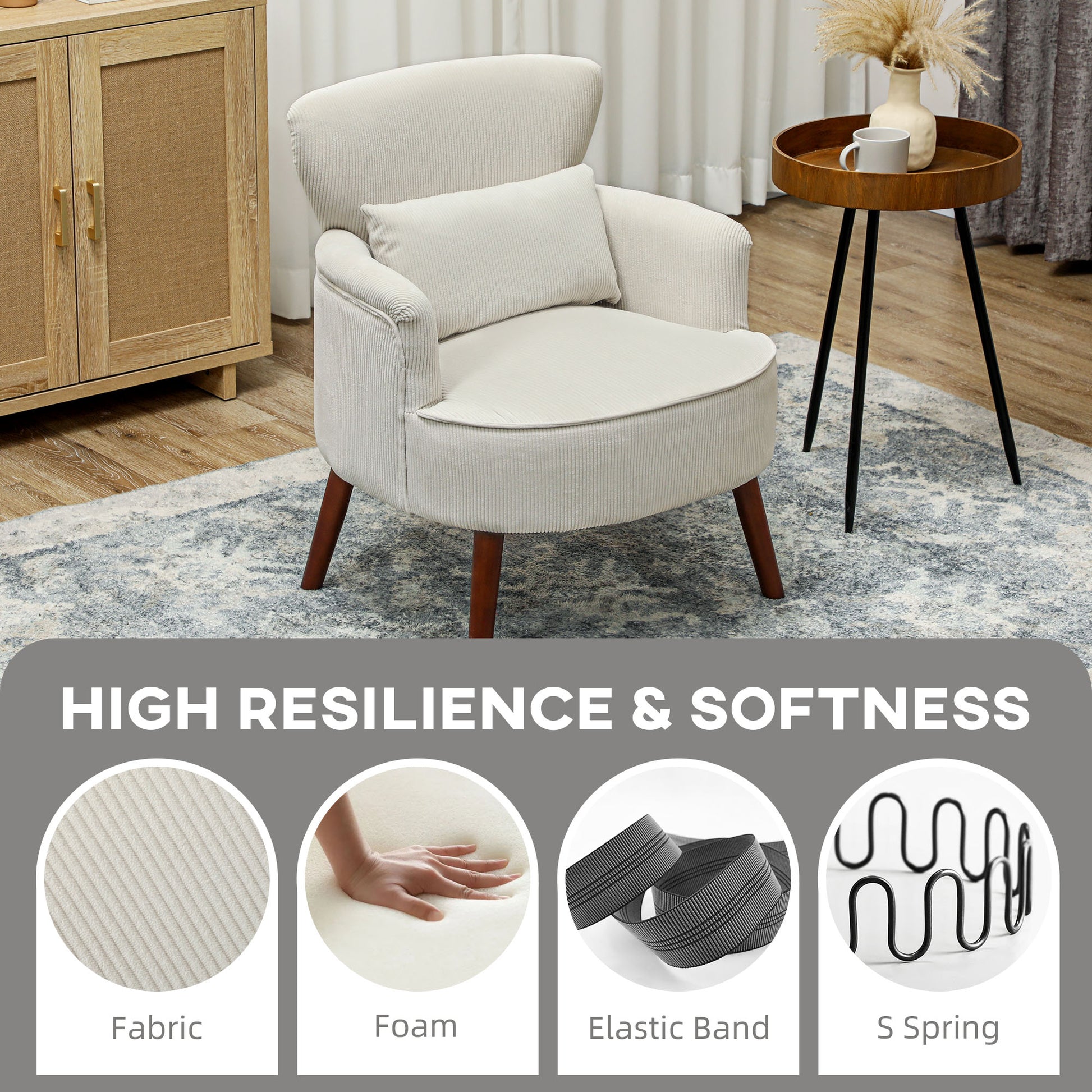 Wingback Accent Chair - Cream White Corduroy-DECOROLALA