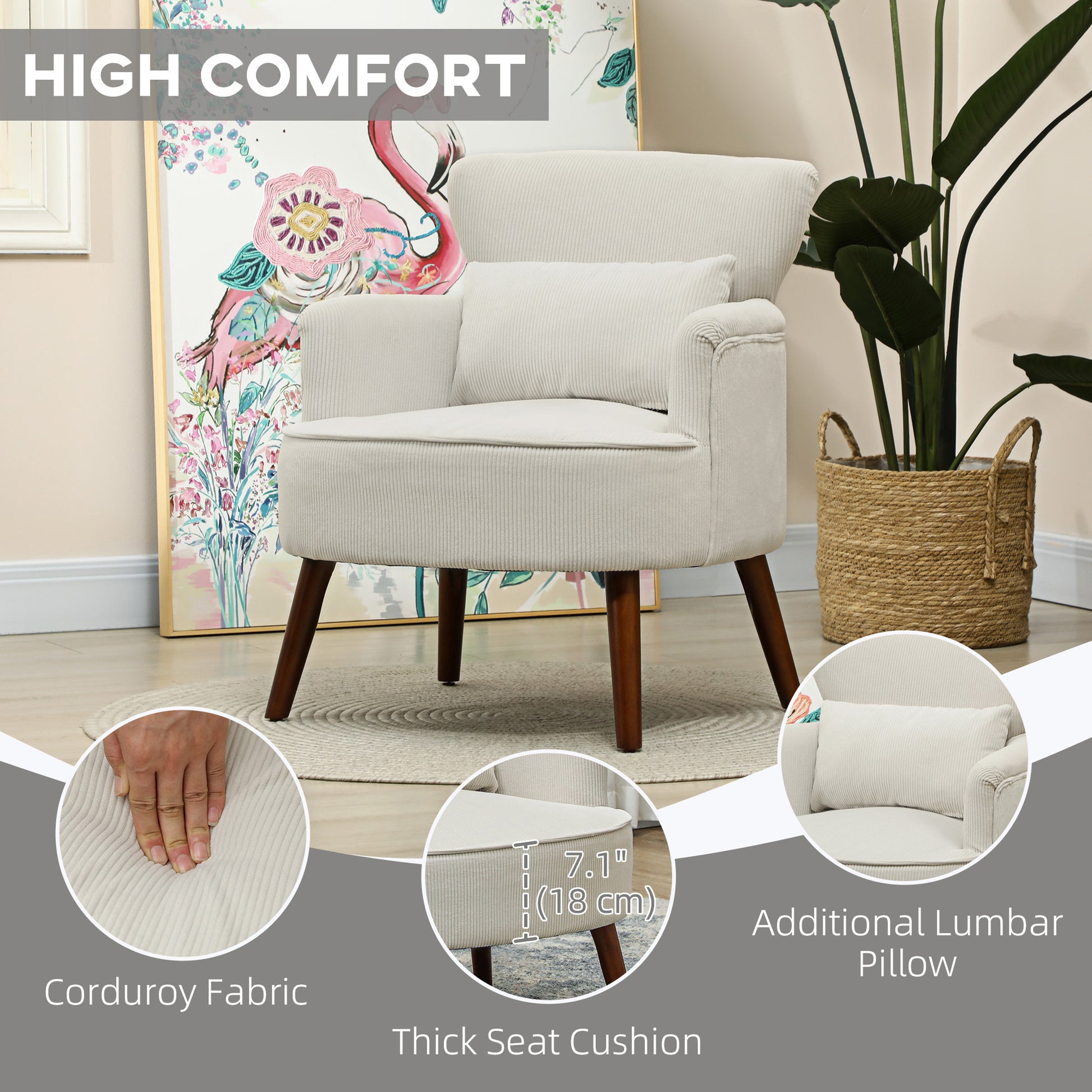 Wingback Accent Chair - Cream White Corduroy-DECOROLALA