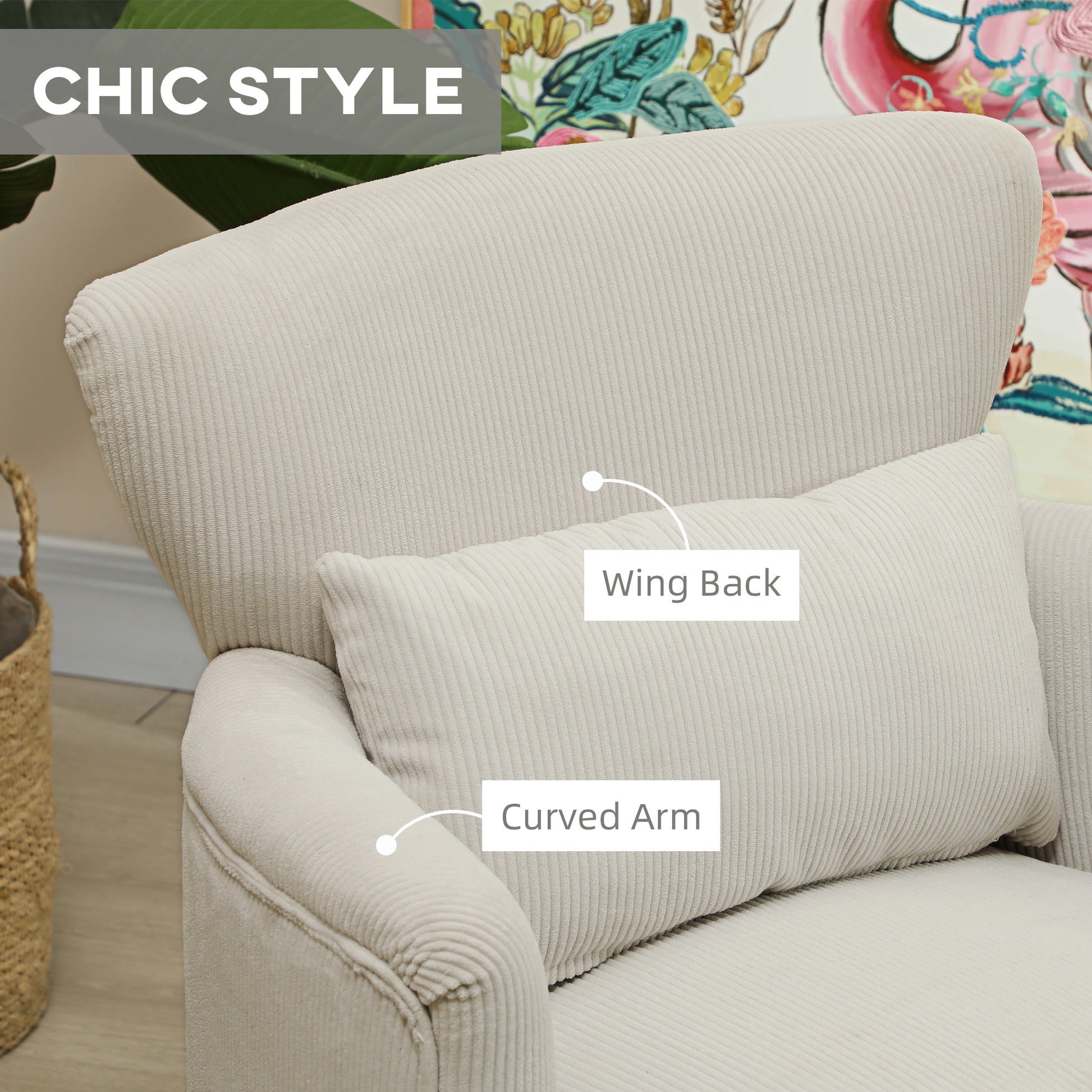 Wingback Accent Chair - Cream White Corduroy-DECOROLALA