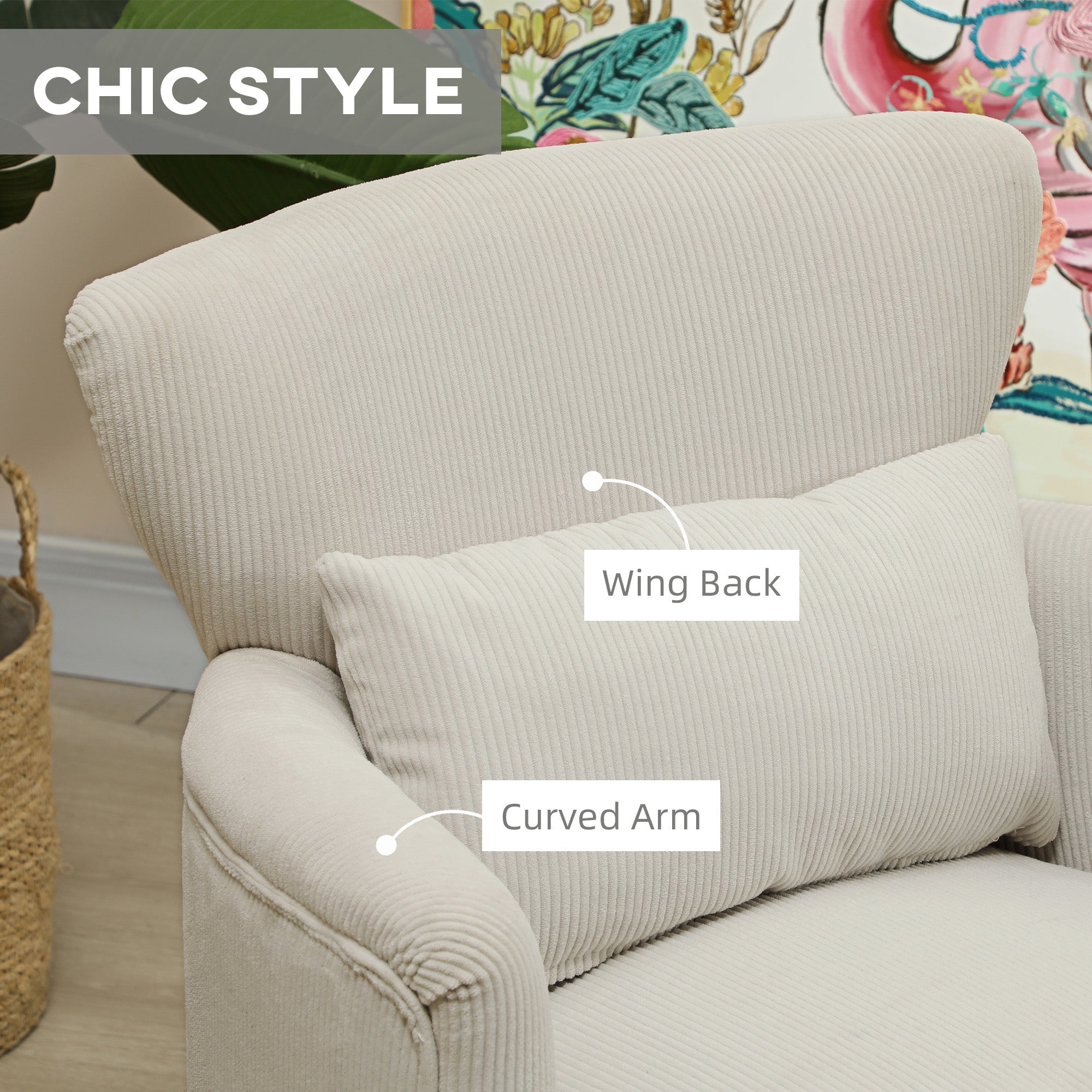 Wingback Accent Chair - Cream White Corduroy-DECOROLALA