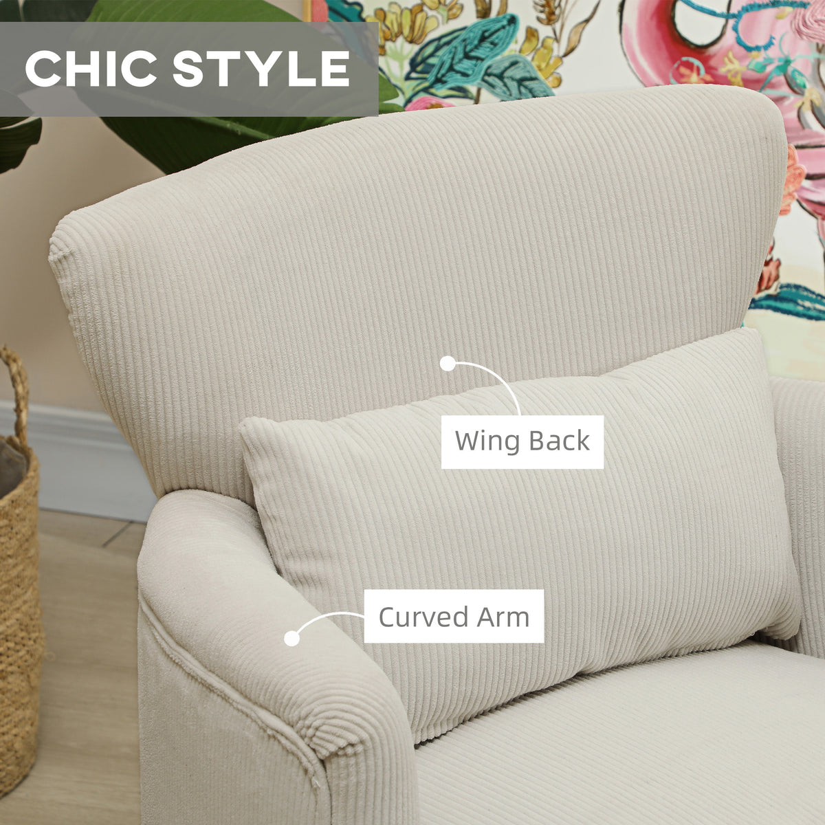 Wingback Accent Chair - Cream White Corduroy-DECOROLALA