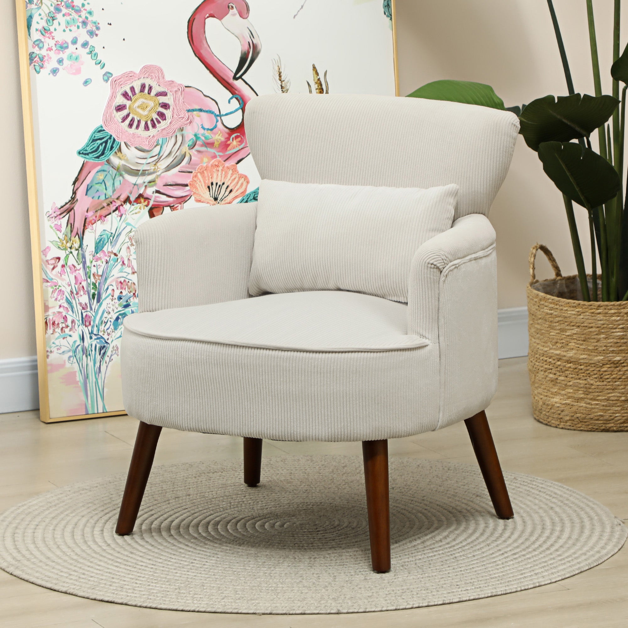 Wingback Accent Chair - Cream White Corduroy-DECOROLALA