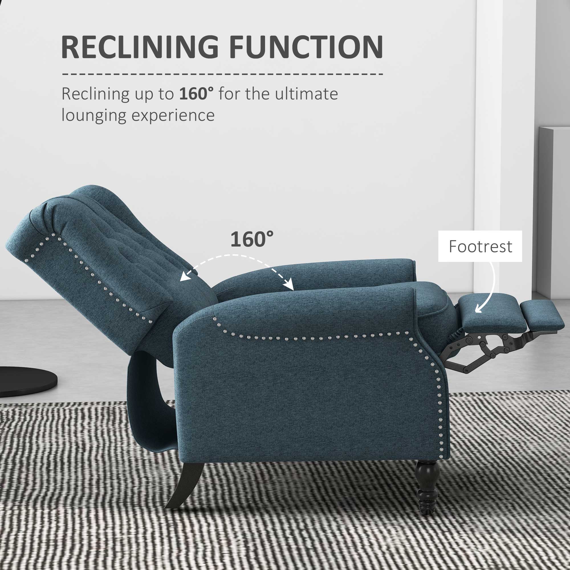 Wingback Reclining Chair Blue Linen-DECOROLALA