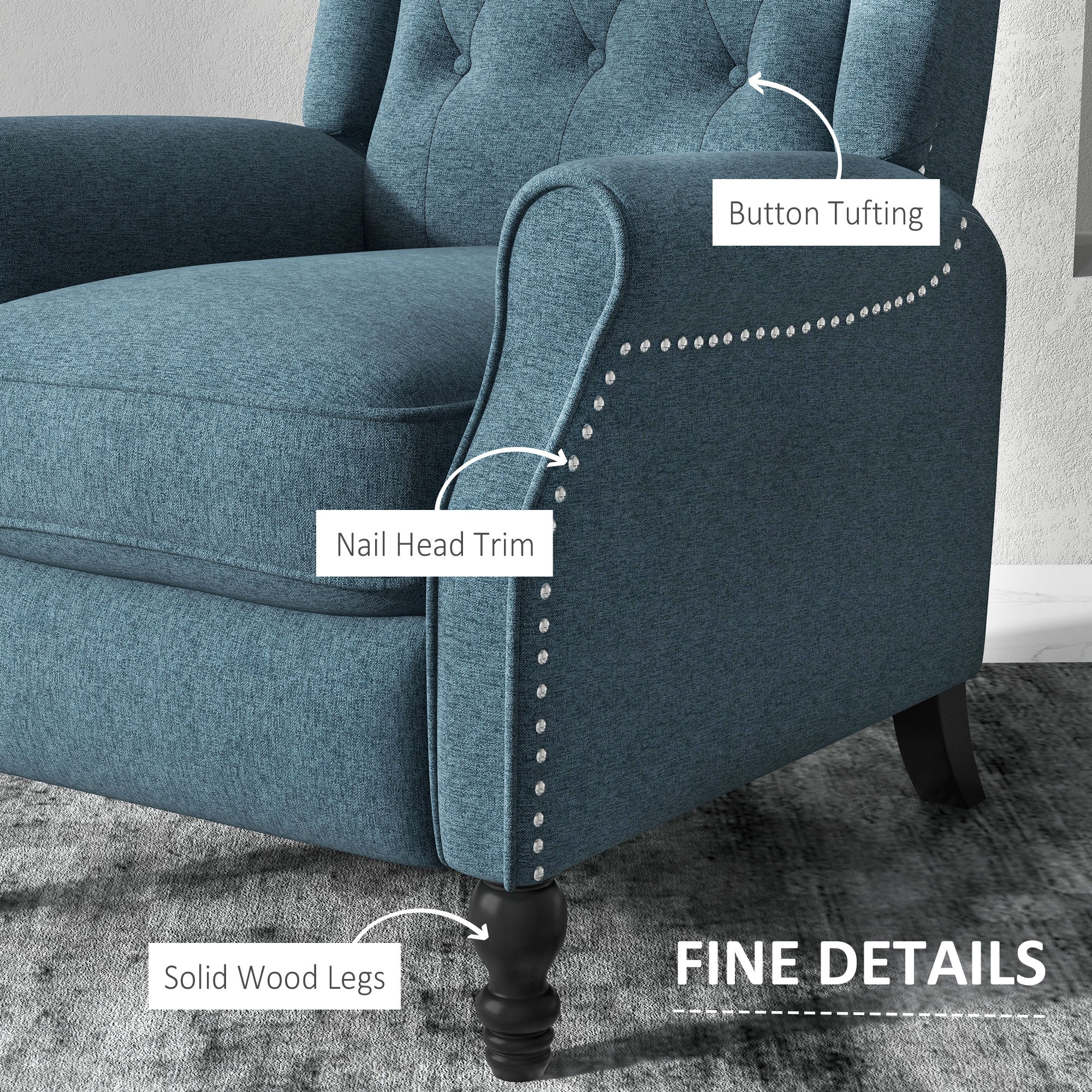 Wingback Reclining Chair Blue Linen-DECOROLALA