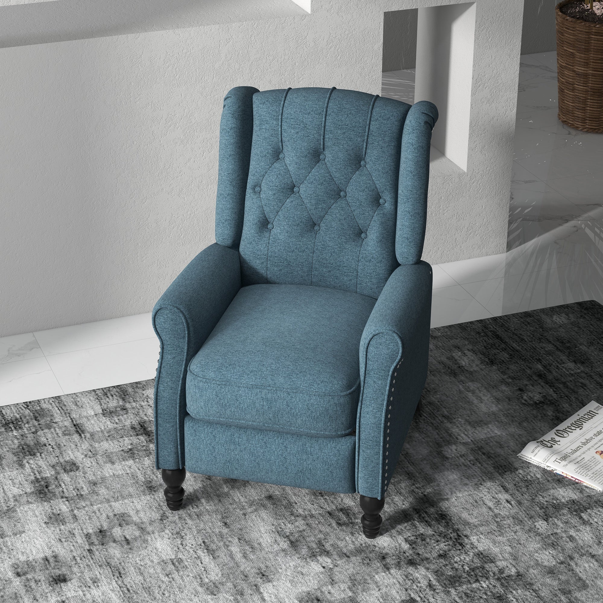 Wingback Reclining Chair Blue Linen-DECOROLALA